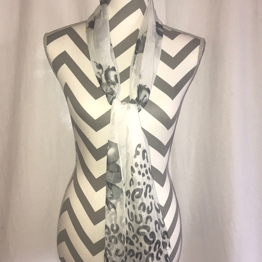 Black & White Sheer Floral Scarf